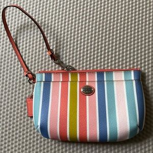 Coach Striped Wristlet in Coral, Pink, Blue, Yellow, Teal